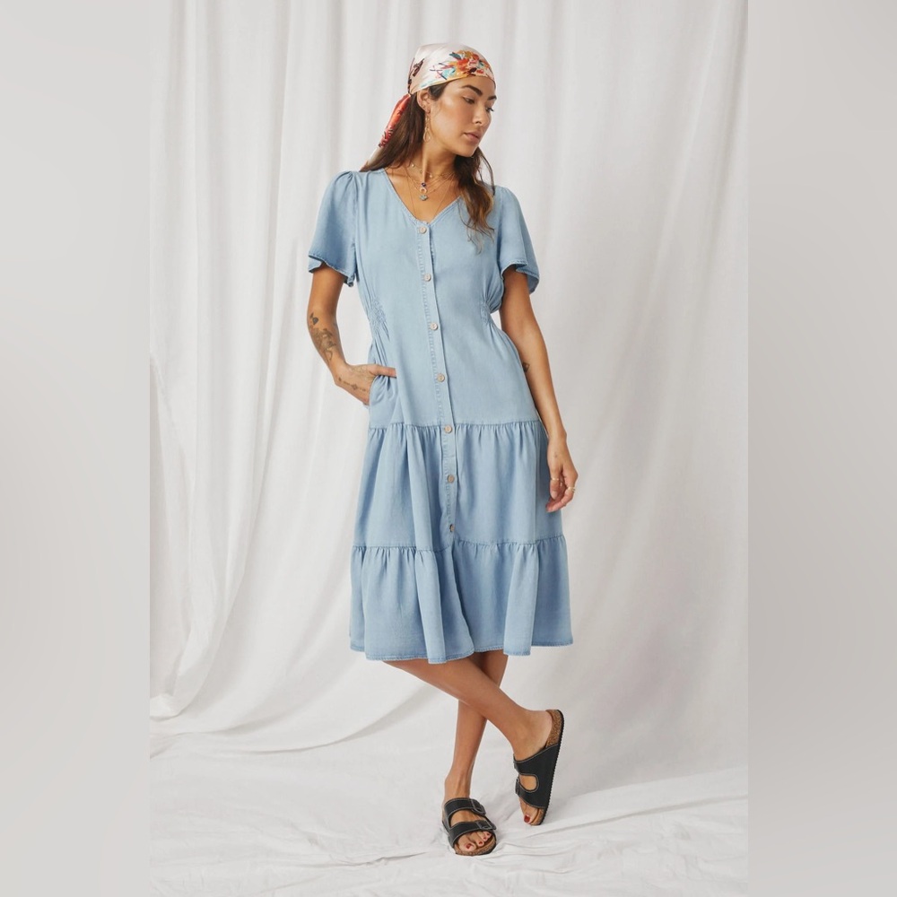 Hayden Button-Front Tiered Midi Dress
